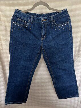 Vintage First Issue Liz Claiborne Rhinestone Capri Denim Jeans - 8P